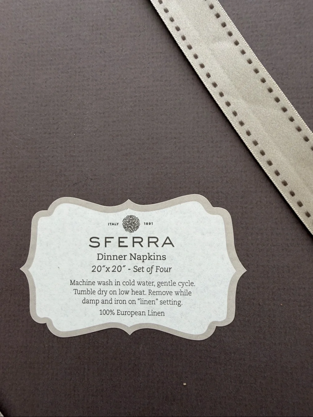 SFERRA Classic Black Linen Dinner Napkins with White Embroidered Motif